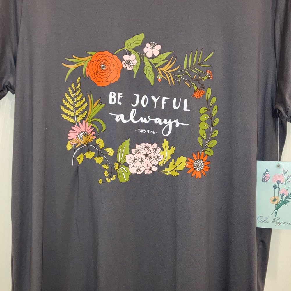 Soho Apparel Soft Floral Be Joyful Always Lounge Sleep Gown Gray Orange White - Picture 2 of 4